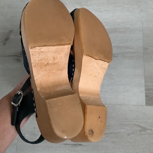 BJORK Mila Swedish comfort Wood Clog Sandals Sz 37 two tones wedges boho leather - Picture 5 of 10